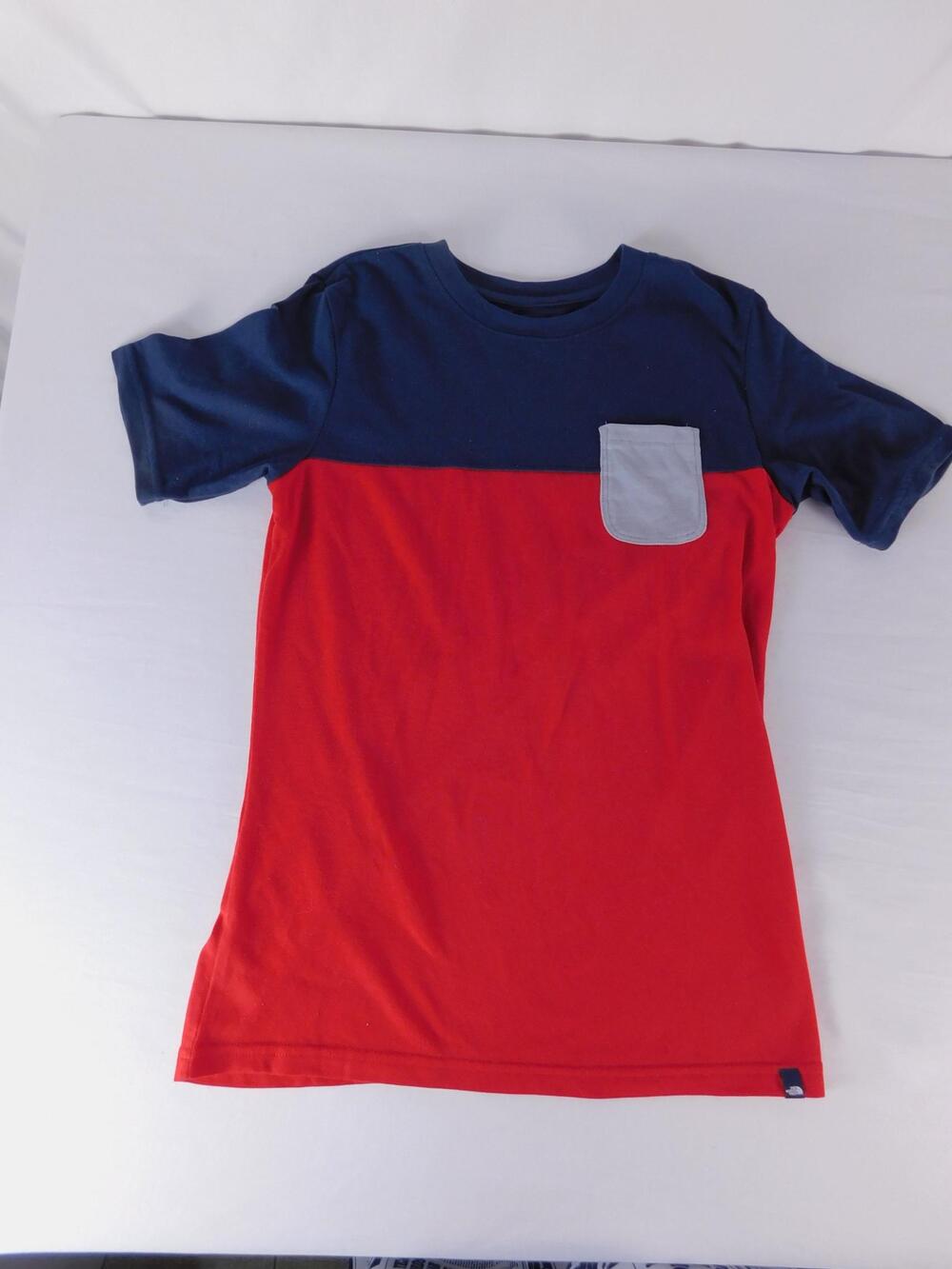 The North Face Shirt Boys L 14/16 Blue Red Colorblock FlashDry Pocket Tee